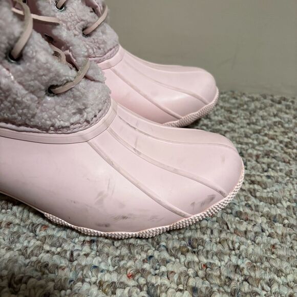 Sperry Saltwater Duck Boots Pink Rubber Fleece Teddy Waterproof- Size 8.5 - Picture 3 of 10